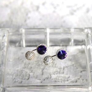Swavorski 925 Purple Stud Earrings 2-in-1